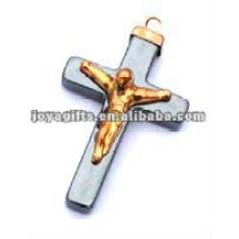 Hematite Semi Precious Stone Cross Pendant with Jesus